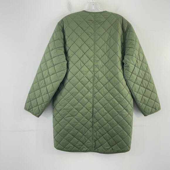 J.Crew Green/Blue Nylon Button-Up Reversible Puffer Jacket Women’s M Preowned - Picture 2 of 8